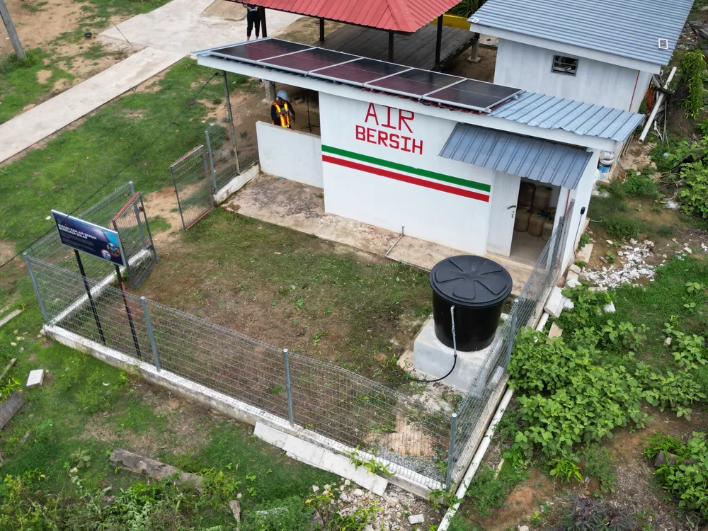 Aerial view of the water pump house compound and surrounding grounds on Pulau Teluk Renjuna